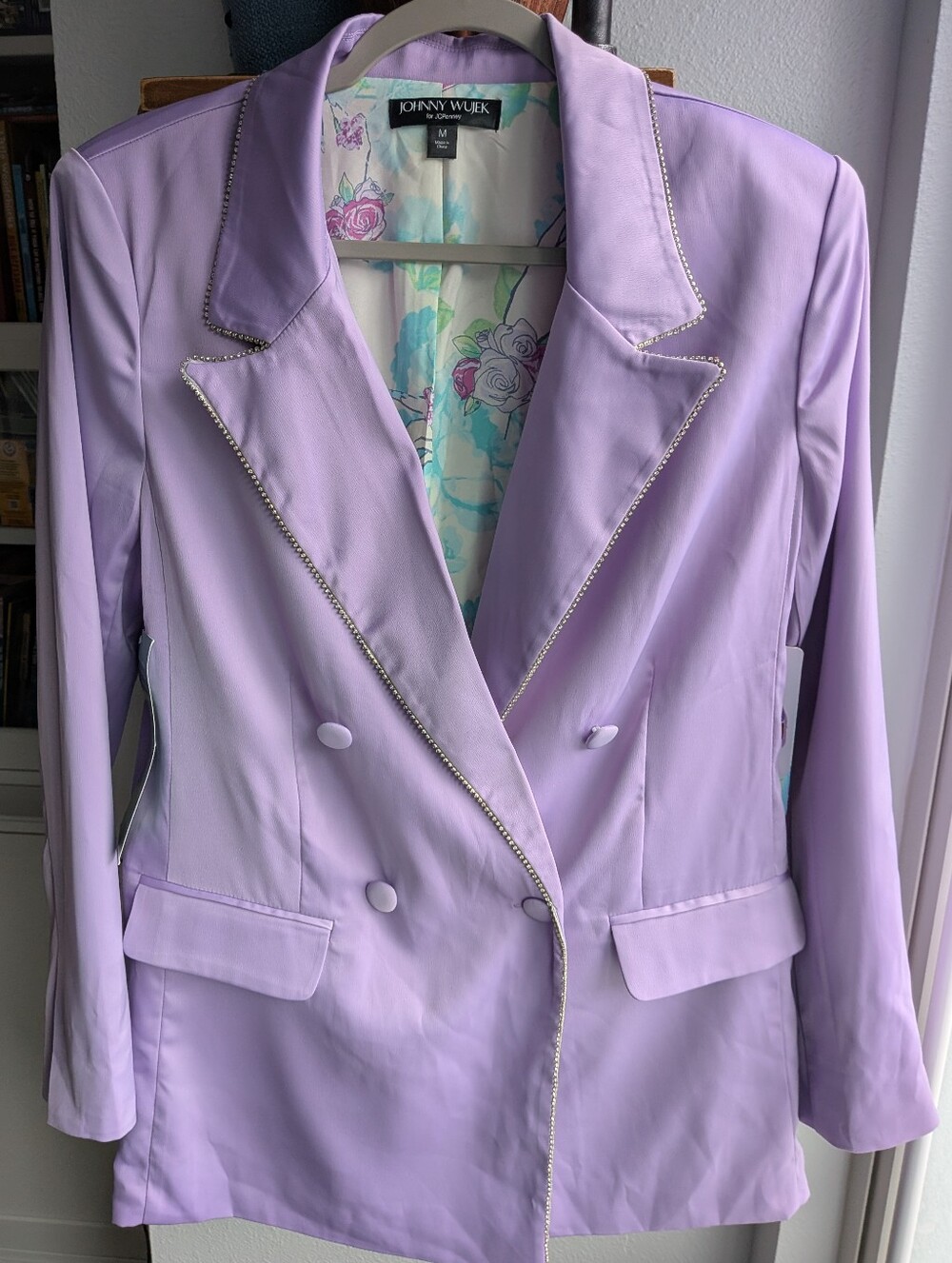 Johnny Wujek x JCPenney NWT Lilac Rhinestone Trim Double Breasted Blazer M